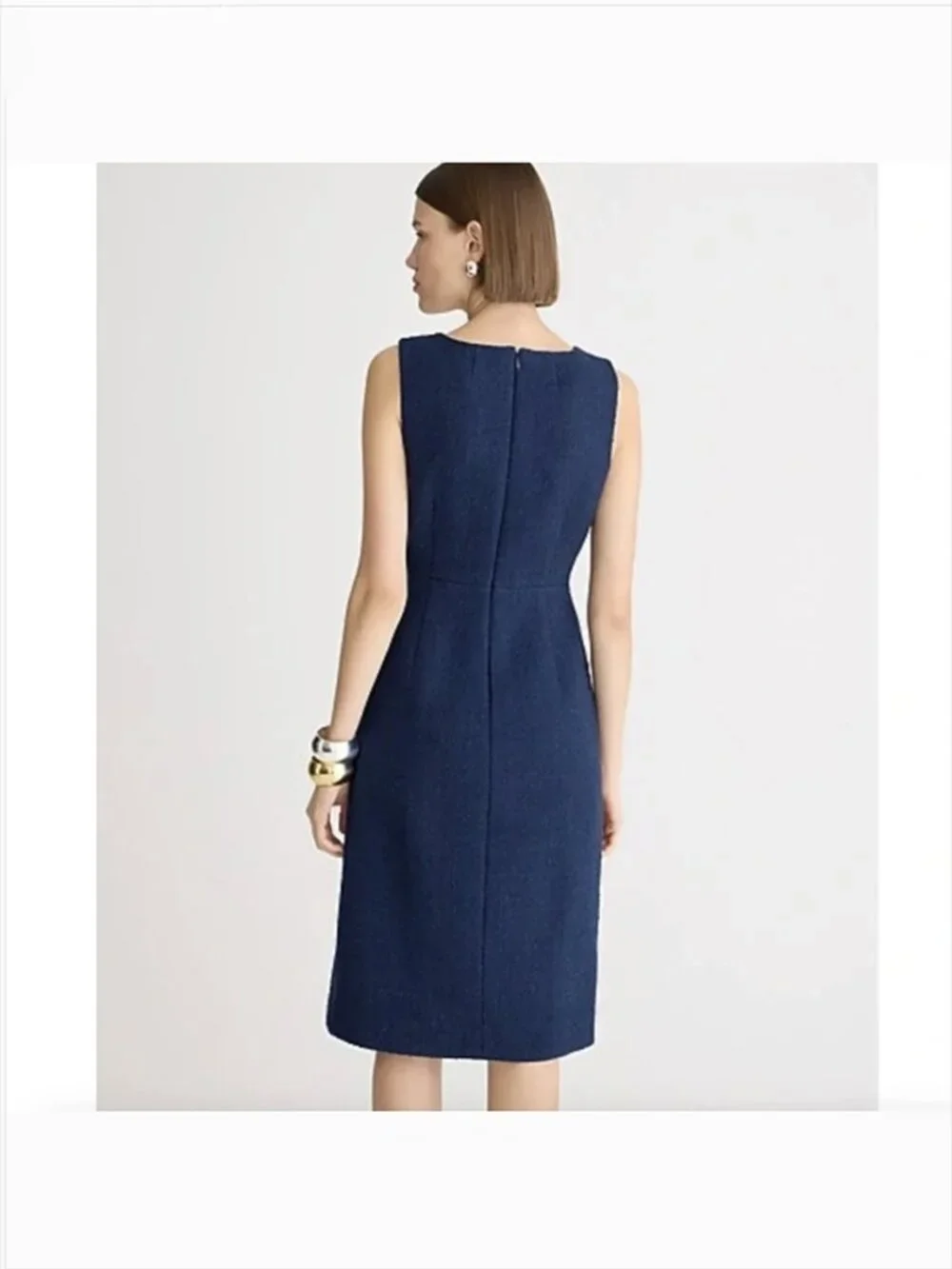 J. Crew Sophia Sleeveless Tweed Midi Dress Size 6 Navy Gold Button Office Pocket